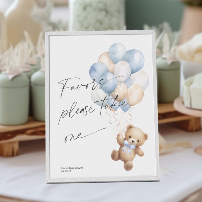 Blue Barly wait boydusch Favorittecken Poster (BLue Bearly wait, Baby Boy Shower Favor Sign.)