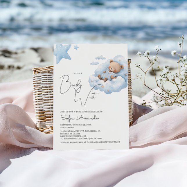 Blue Barly Wait Cute Bear Baby Shower Inbjudningar (Skapare uppladdad)