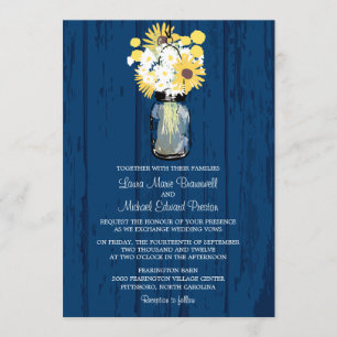 Blue Barn Mason Burk Daisys Sunblommblommor Bröllo Inbjudningar