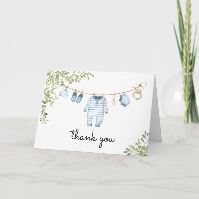 Blue Barnkläders Baby Shower Tack Kort (Framsida)