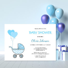 Blue Barnvagn Baby Shower Inbjudningar