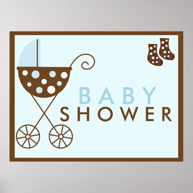 Blue Barnvagn Baby Shower-skylt Poster (Framsidan)
