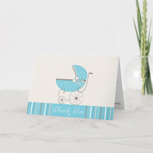 Blue Barnvagn Baby Shower TACK DU Card Kort (Framsida)
