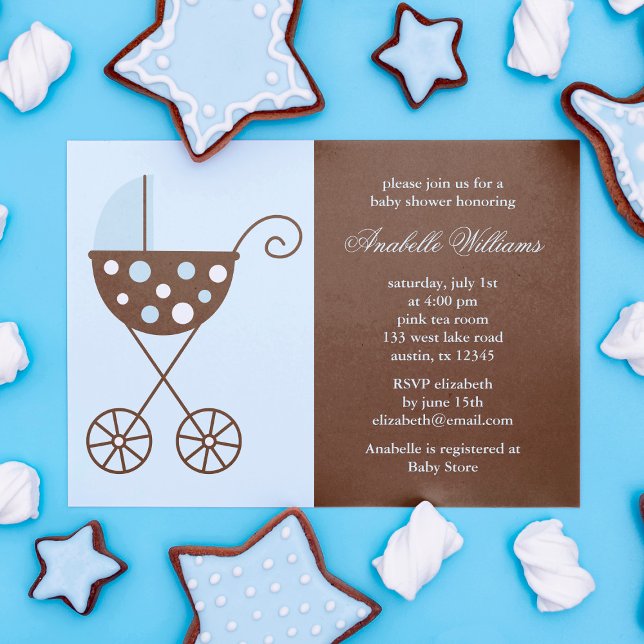 Blue Barnvagn Boy Baby Shower Inbjudningar (Skapare uppladdad)