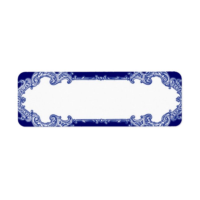 Blue Baroque Gräns Returadress Etikett (Framsidan)