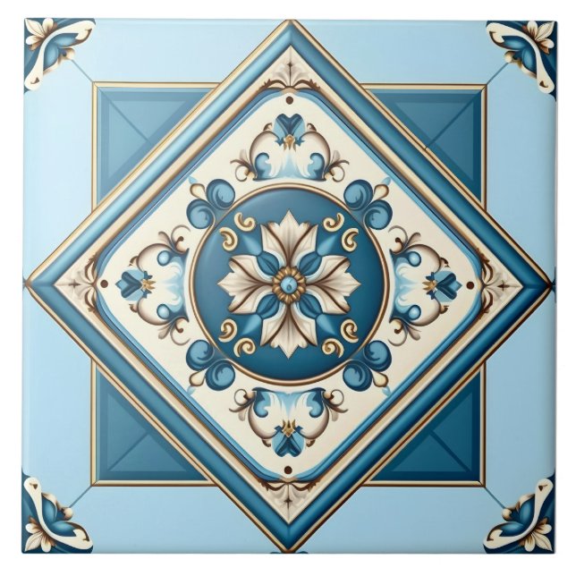 Blue Baroque Mediterranean Kakelplatta (Framsidan)