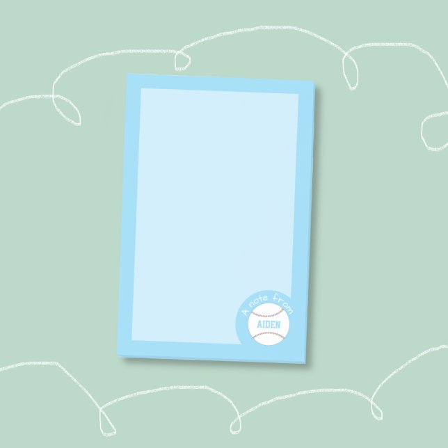 Blue Baseball Personalized Kids Notes  Post-it Block (Kid personalized blue baseball sticky notes .)