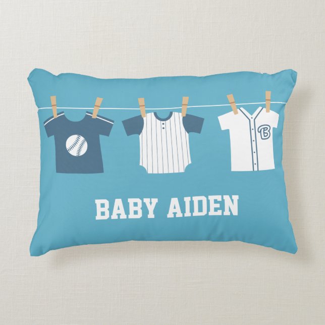 Blue Baseball Pojke Nursery Decor Pillow Prydnadskudde (Framsidan)