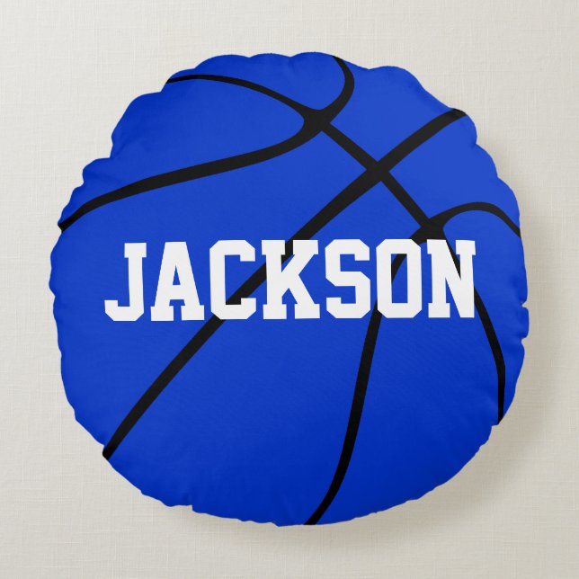 Blue Basketball Anpassningsbar Round Dekorativ kud Rund Kudde (Framsidan)