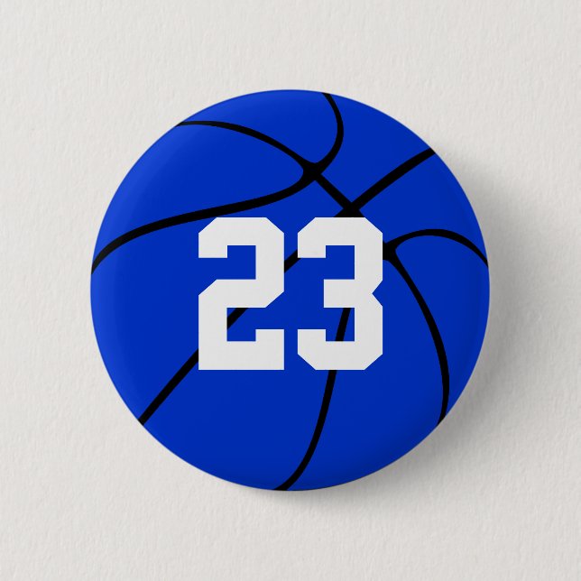 Blue Basketball Jersey Number Round Button Knapp (Framsida)