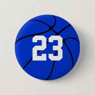Blue Basketball Jersey Number Round Button Knapp