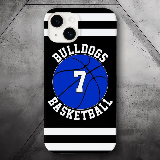 Blue Basketball Team Namn Player Number, Anpassnin (blue basketball phone case with custom basketball team name and player number)