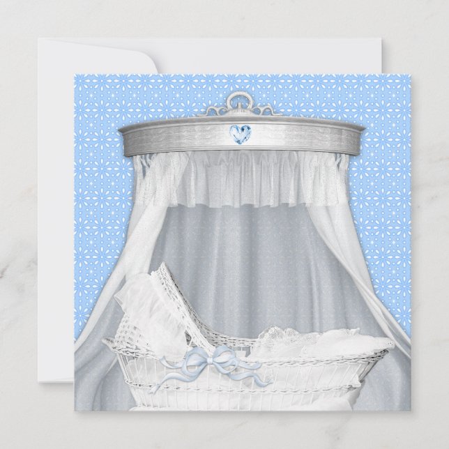 Blue Bassinet Pojke Shower Inbjudningar (Framsida)