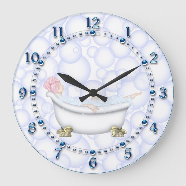 Blue Bathroom Bubbles Stor Klocka (Framsida)