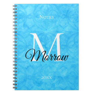 Blue Batik Namn och Year Monogramme Anteckningsbok