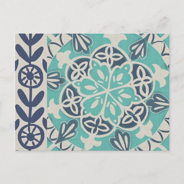 Blue Batik Tile I Vykort (Framsida)