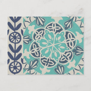 Blue Batik Tile I Vykort