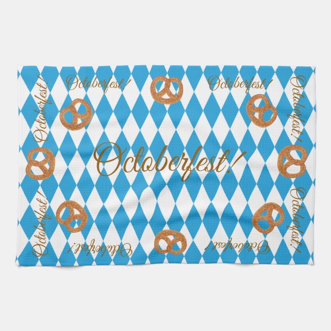 Blue Bavarian Oktoberfest Pretzels Kökshandduk (Horisontell)