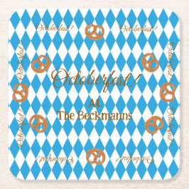 Blue Bavarian Oktoberfest Pretzels PERSONALIZE Underlägg Papper Kvadrat