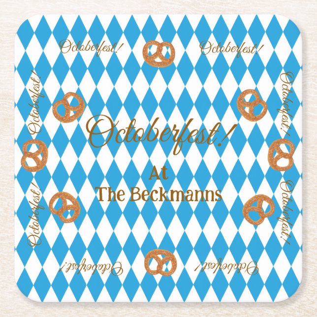 Blue Bavarian Oktoberfest Pretzels PERSONALIZE Underlägg Papper Kvadrat (Framsidan)