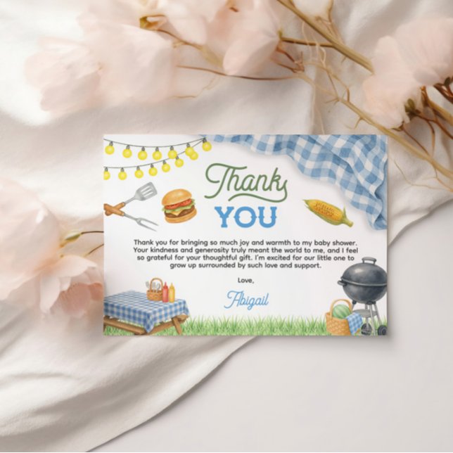 Blue BBQ Baby Shower 5 x 3,5 Tack Kort (Blue BBQ Baby Shower 5x3.5 Thank You Card)