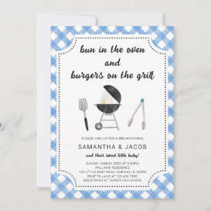 Blue BBQ Baby Shower Inbjudningar