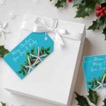 Blue Beach Christmas Starfish Tie On Gift Tags