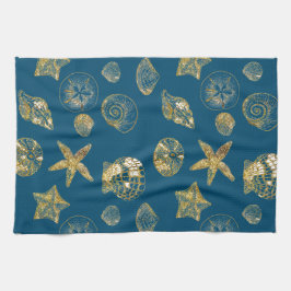 Blue Beach Guld Snäckor Kökshandduk