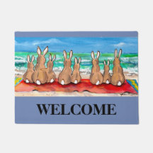 Blue Beach House Rabbit Welcome Mat Personlig
