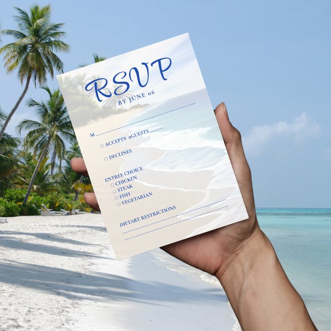 Blue Beach Island Destinationsbröllop OSA Kort (Blue Beach Island Destination Wedding RSVP Card
)