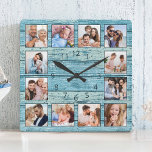 Blue Beach Nautical Driftwood Fyrkantig Klocka<br><div class="desc">Skapa enkelt din egen personlig blå,  roliga drivträplåt från sjö hus stil med väggklocka med dina anpassningsbar. För bästa resultat ska skörd gå till kvadrat - med skärningspunkten i mitten - före uppladdning.</div>