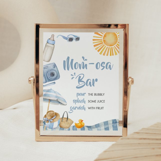 Blue Beach Summer Baby Shower Mamma Osa Pub Poster (Boy Splish Splash Baby Shower Mom Osa Bar Sign)