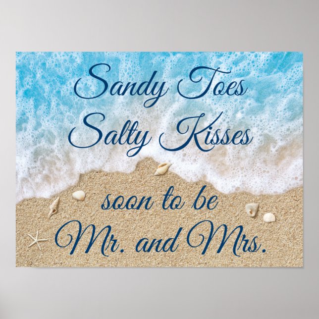 Blue Beach Vågar Sandy Toes Salty Kisses Poster (Framsidan)