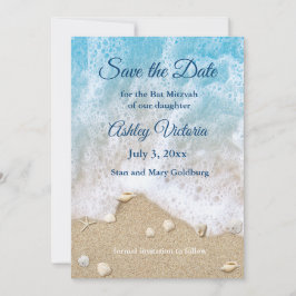 Blue Beach Waves Bat Mitzvah Save the Date Inbjudningar