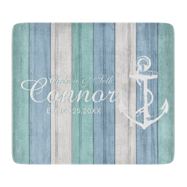 Blue Beach Wood Nautical Rand & Anchor (Framsidan)