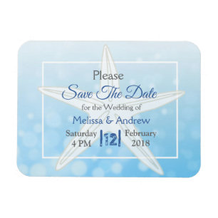 Blue Beachy Starfish Bröllop spara datum Magnet