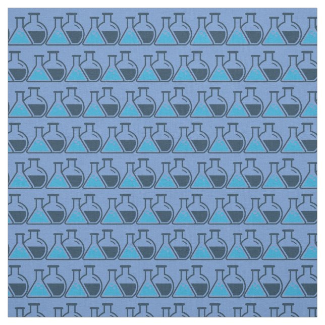 Blue Beakers Chemistry Science Tiled Design Fabric Tyg (Provkarta)