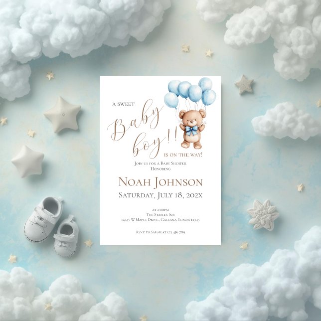Blue Bear Baby Shower Boy invitation Inbjudningar (Skapare uppladdad)