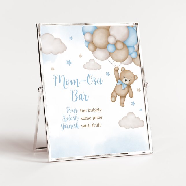 Blue Bear Baby Shower Mamma Osa Pub Poster (Blue Bear Baby Shower Mom Osa Bar Sign)