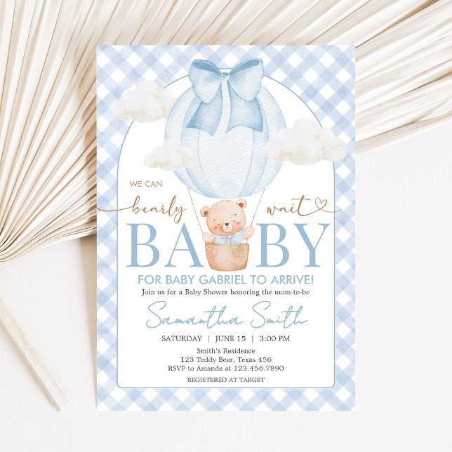 Blue Bear Bearly Wait Baby Shower Inbjudningar (Bear Baby Shower Invitation)