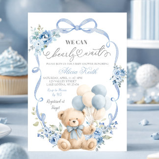 Blue Bear Bow Coquette Baby Shower Invitation Inbjudningar