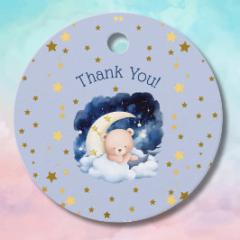 Blue Bear Guld Stars Måne Baby Shower Tack Gåvor Etiketter