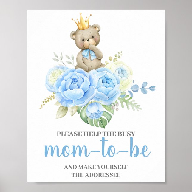 Blue Bear Help Mom the addressee sign Poster (Framsidan)