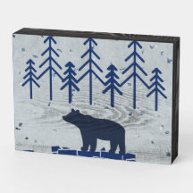 Blue Bear Rustic Wood Art