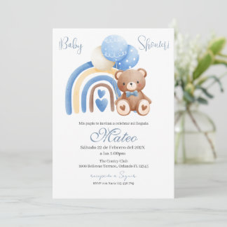 Blue Bear Spanish Baby Shower Boy invitation Inbjudningar