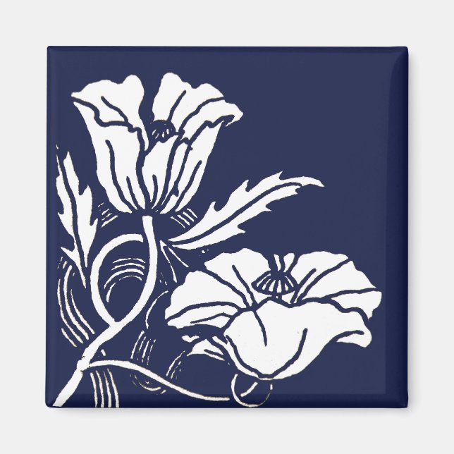 Blue Beardsley Poppies Magnet (Framsidan)