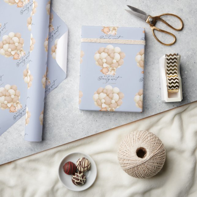 Blue Bearly Wait Pojke Baby Shower   Presentpapper (Hantverk)