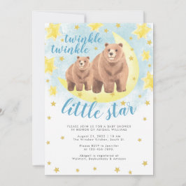 Blue Bears Guld Twinkle Little Star Baby Shower Inbjudningar