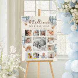 Blue Beary First Birthday Photo Timeline Poster