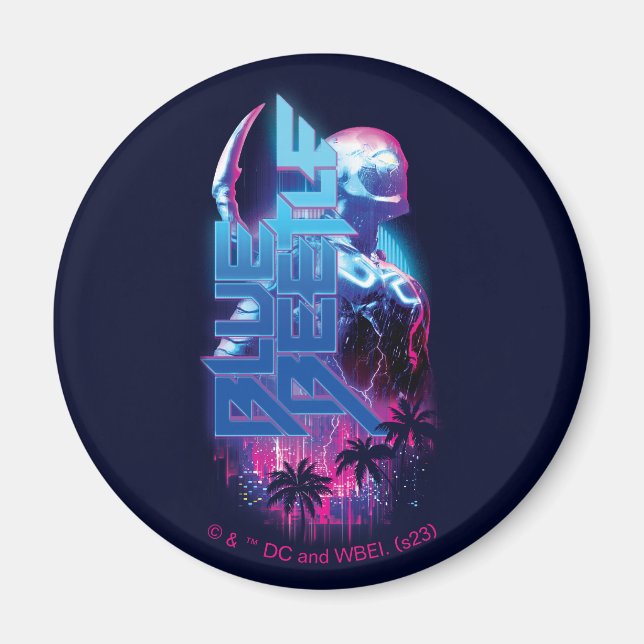 Blue Beetle Retrowave City Ljus Magnet (Framsidan)